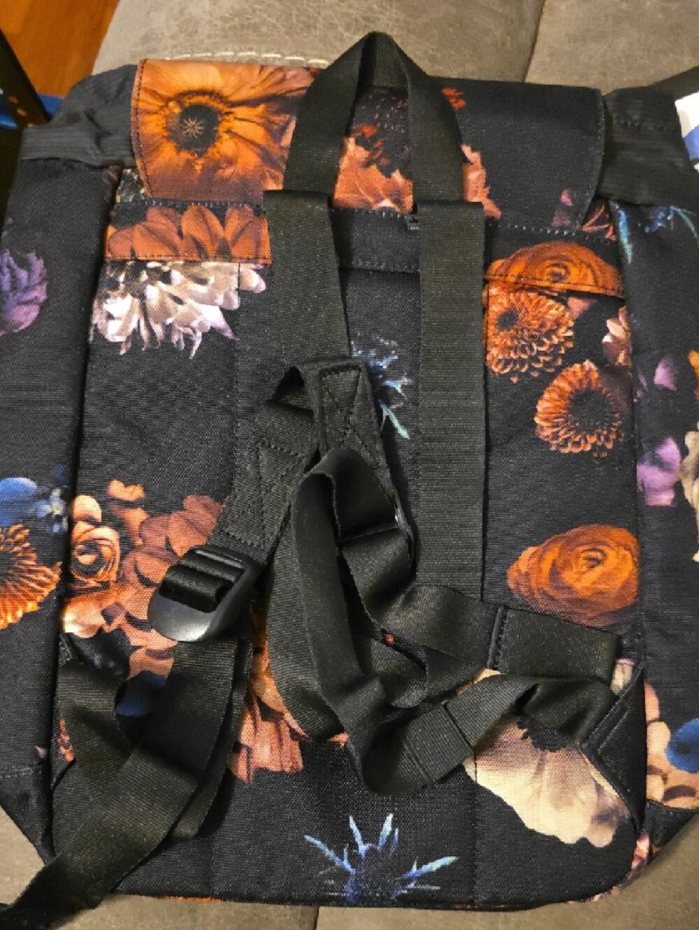 Herschel Floral Black Backpack with Brown Straps - Picture 2 of 6